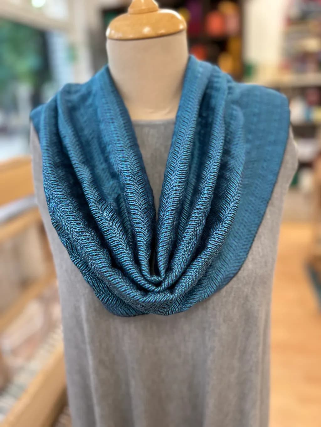 Teal Herringbone Loop Scarf