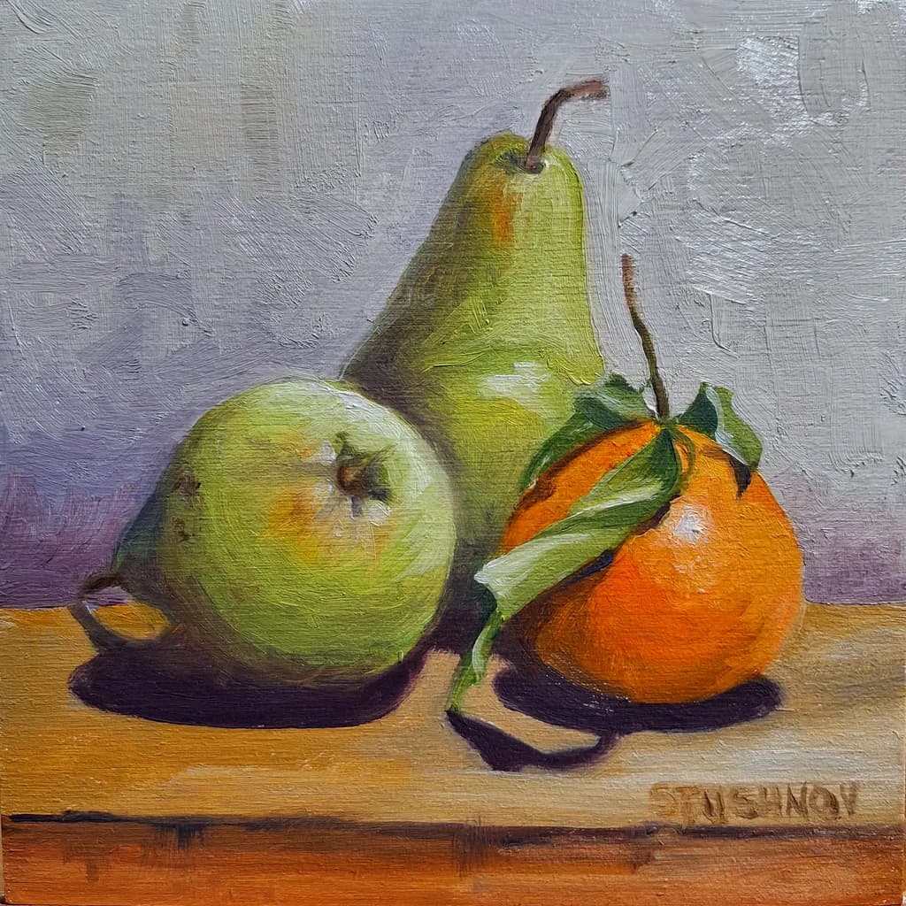 Pear, Apple, and Orange Still Life