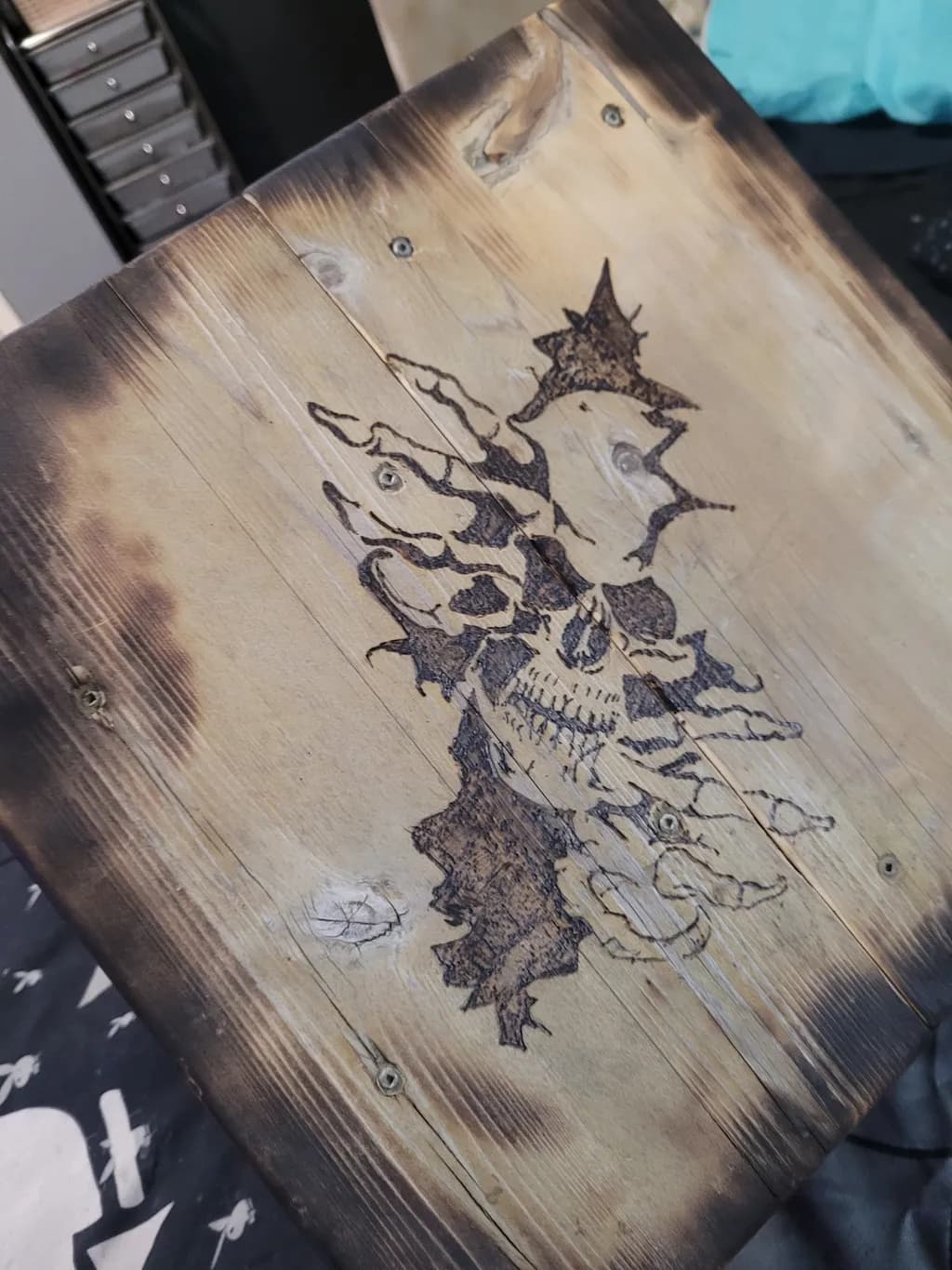 Burning Skull engraving