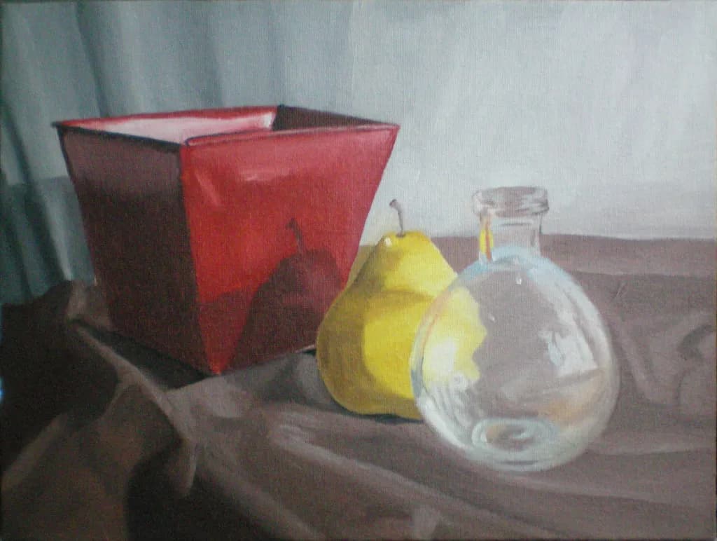 Still Life with Pear and Glass Bottle