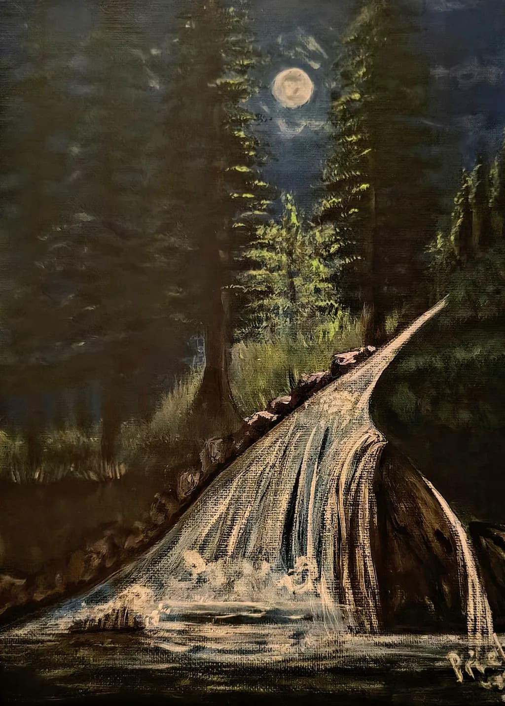 Moonlit Forest Waterfall