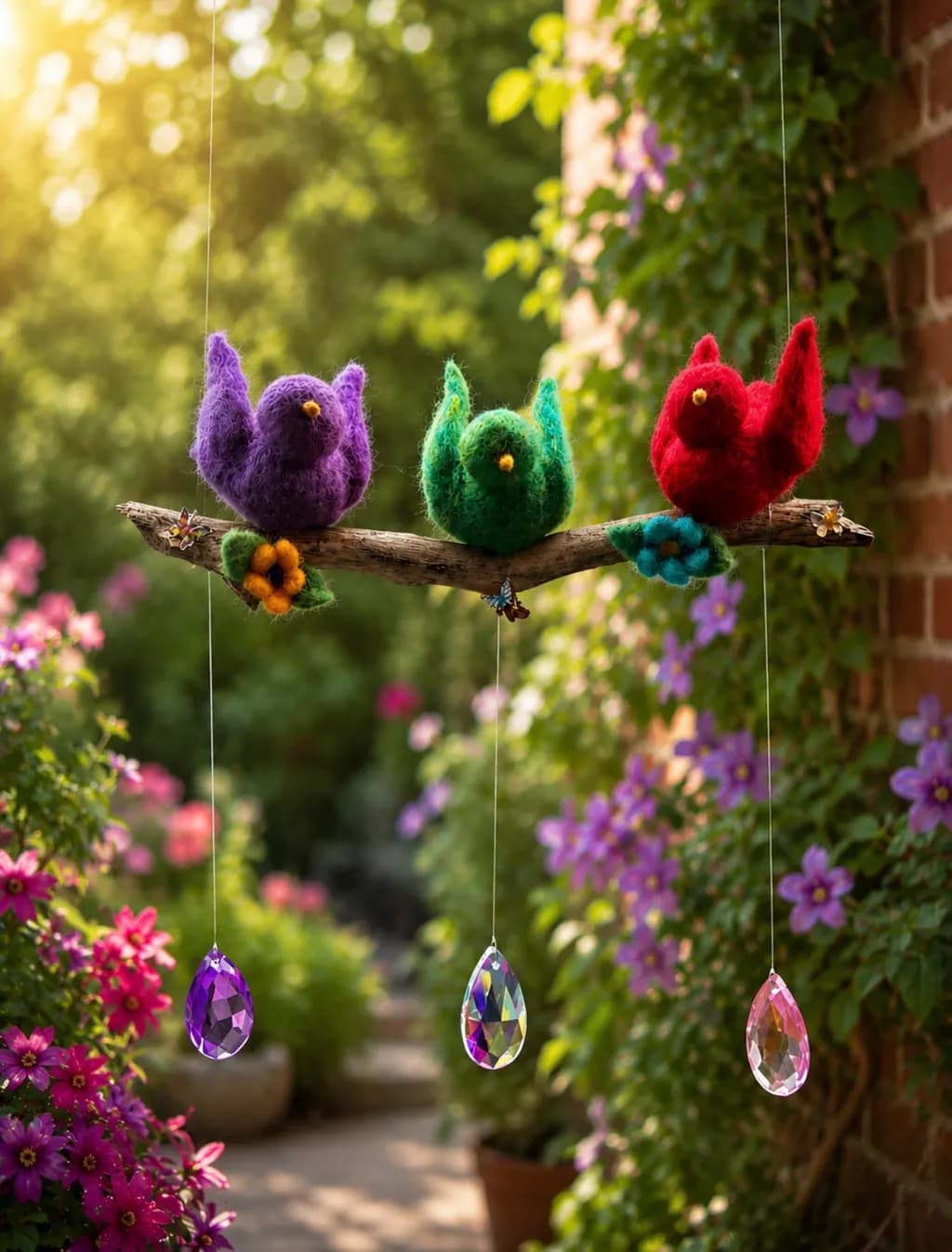 Trio of Felted Birds