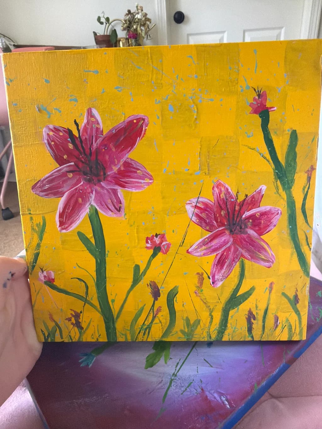 Crimson Blooms on Gold