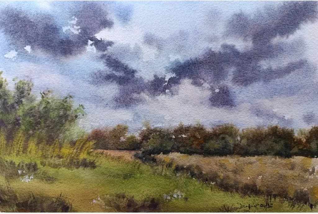 Cloudy Field Landscape