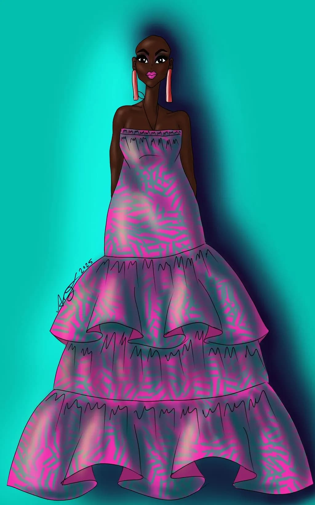 Neon Cascade Gown