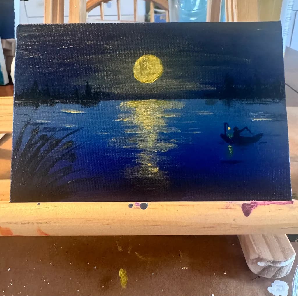 Moonlit Lake Canoe