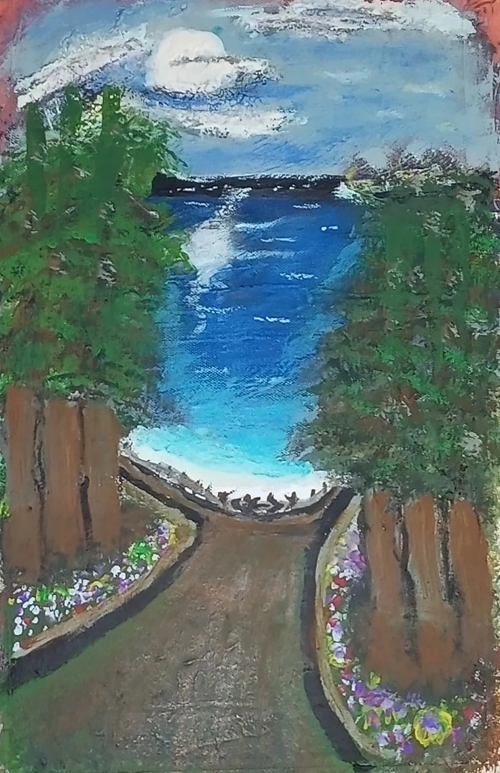 Moonlit Lakeside Pathway