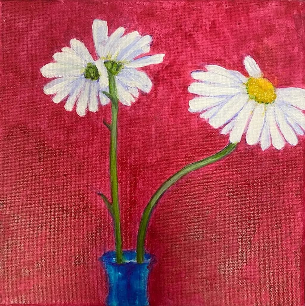 Daisies in Blue Vase