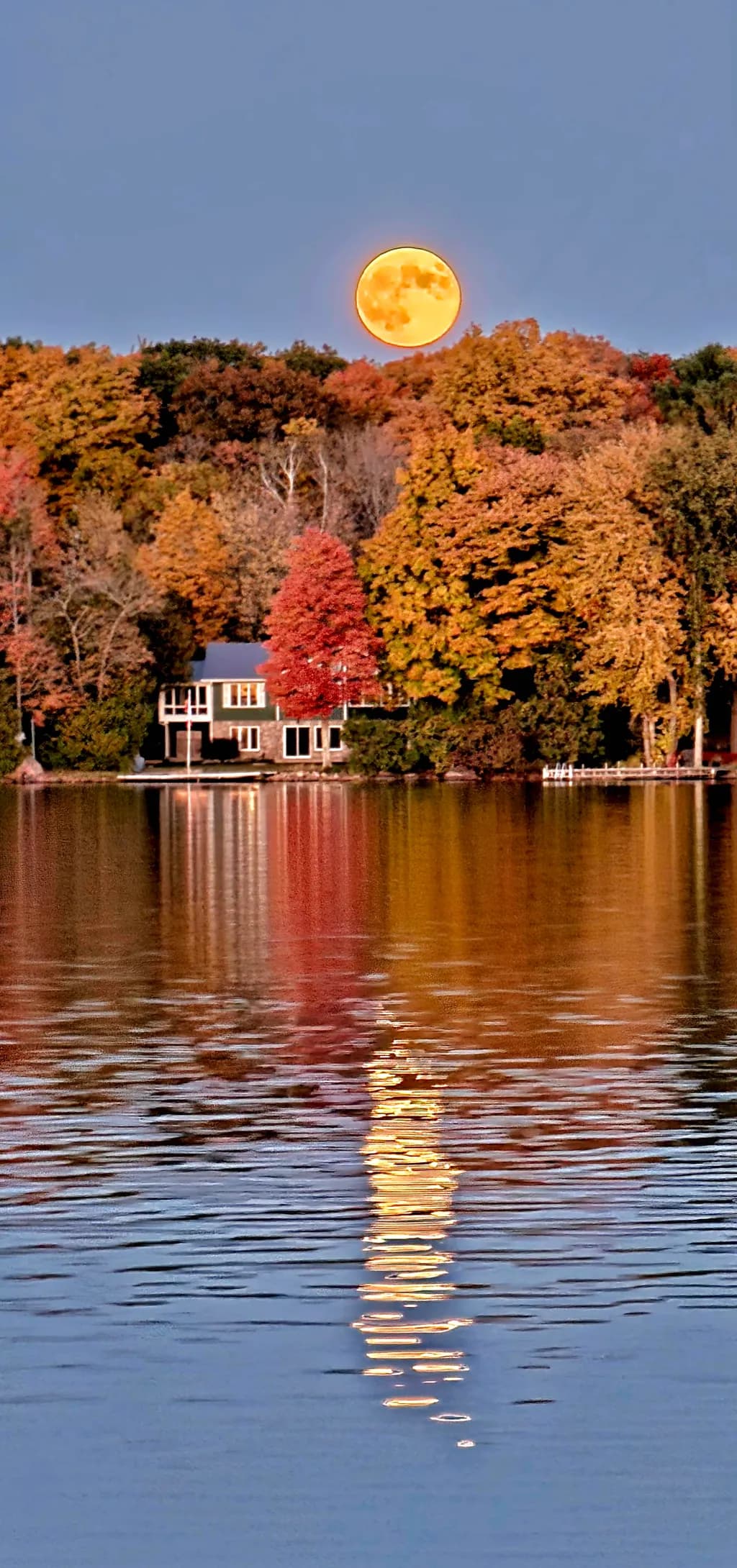 Autumn Moonrise Reflection
