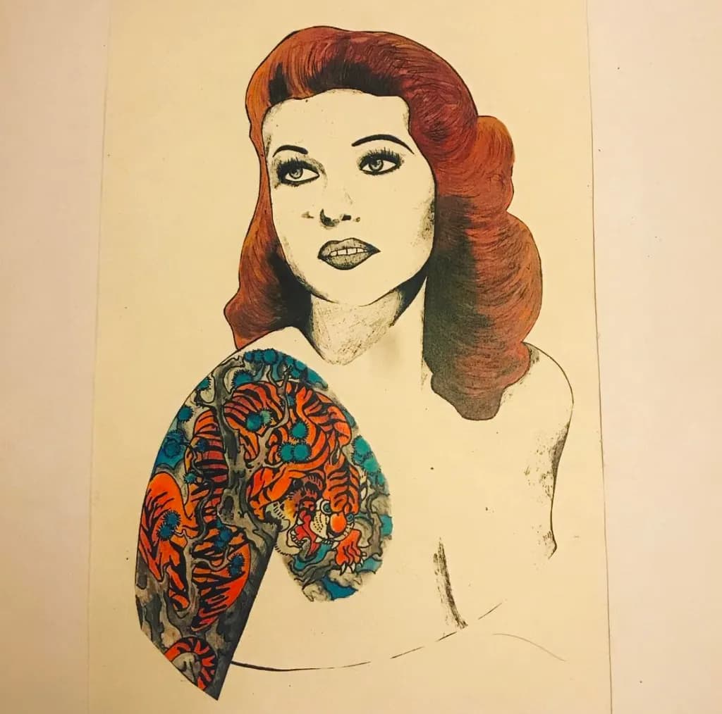Red-Haired Muse with Tiger Tattoo