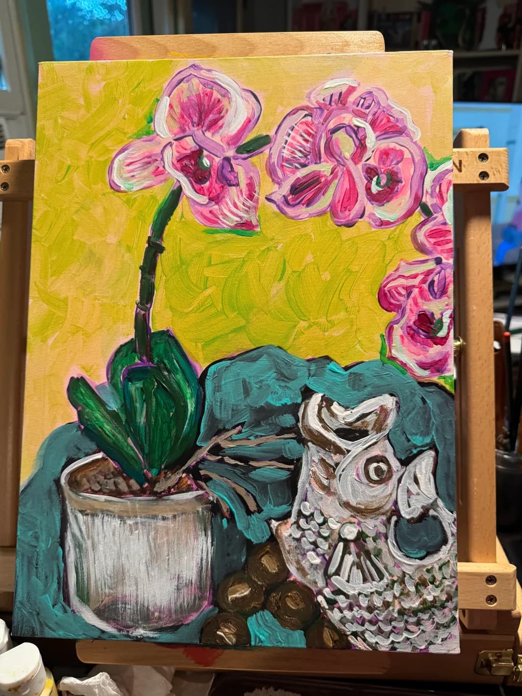 Orchid and Ceramic Fish