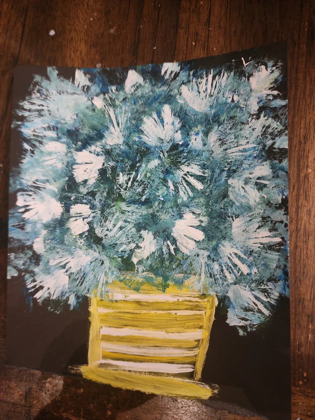 Blue Flowers in Yellow Pot