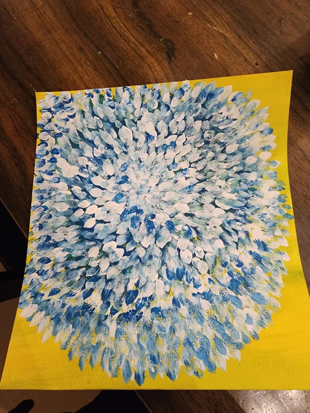Abstract Blue Burst on Yellow