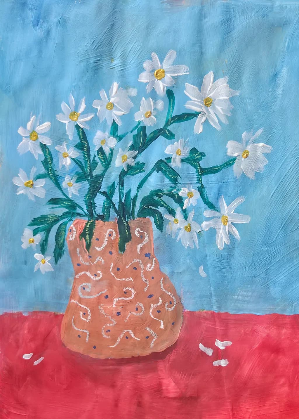 Daisies in Patterned Vase