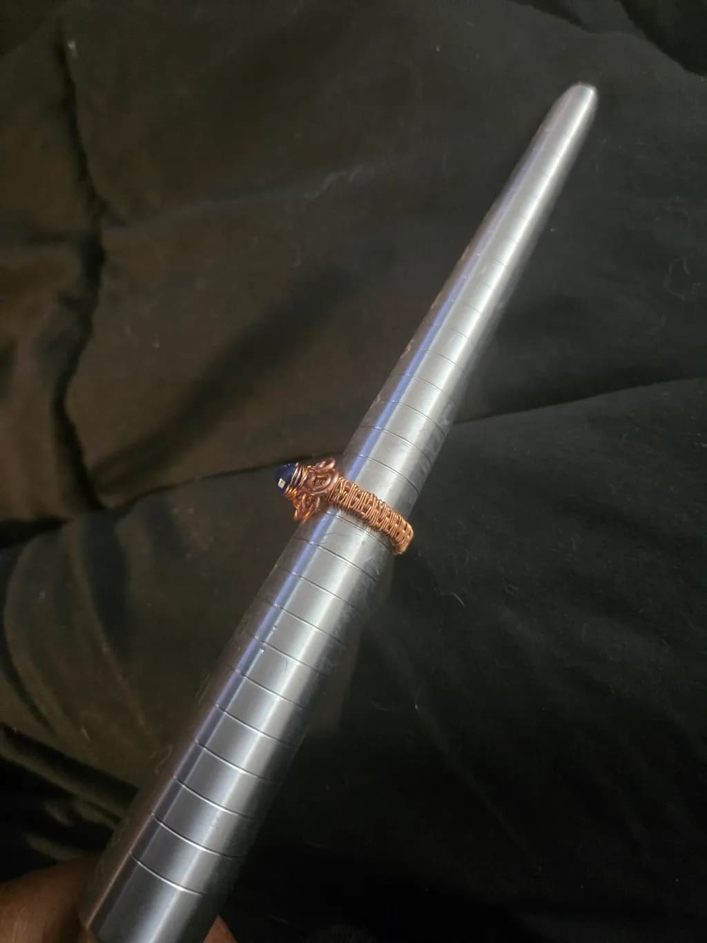 Copper Coil Ring with Blue Stone