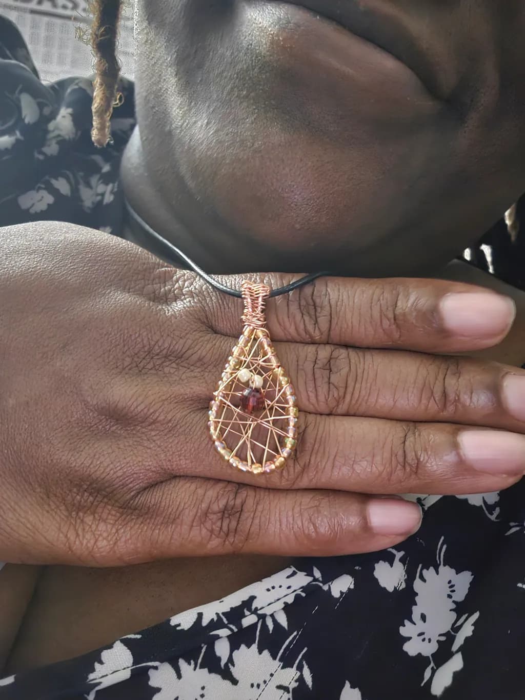 Copper Web Teardrop Necklace
