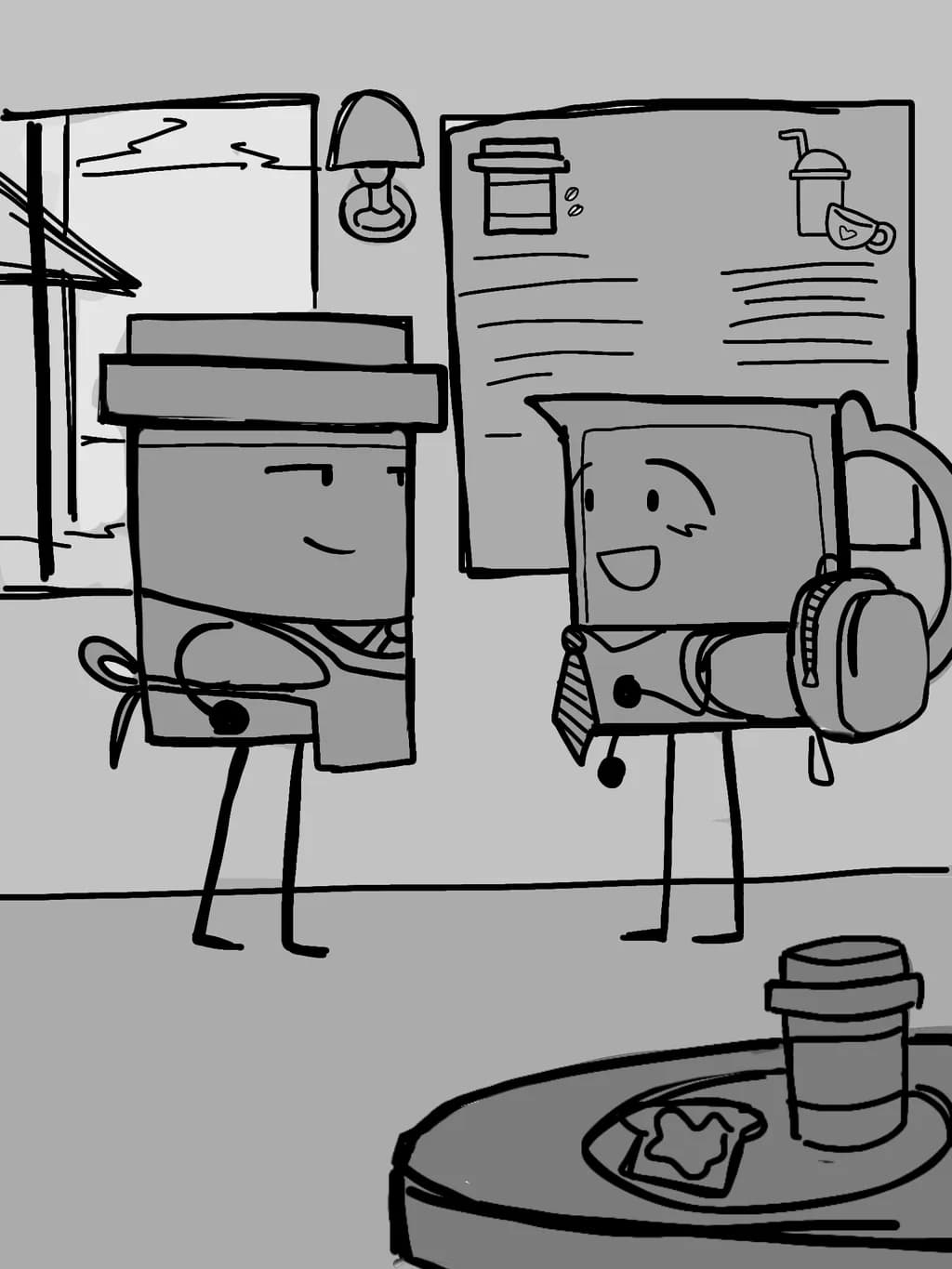 Cafe grayscale concept art