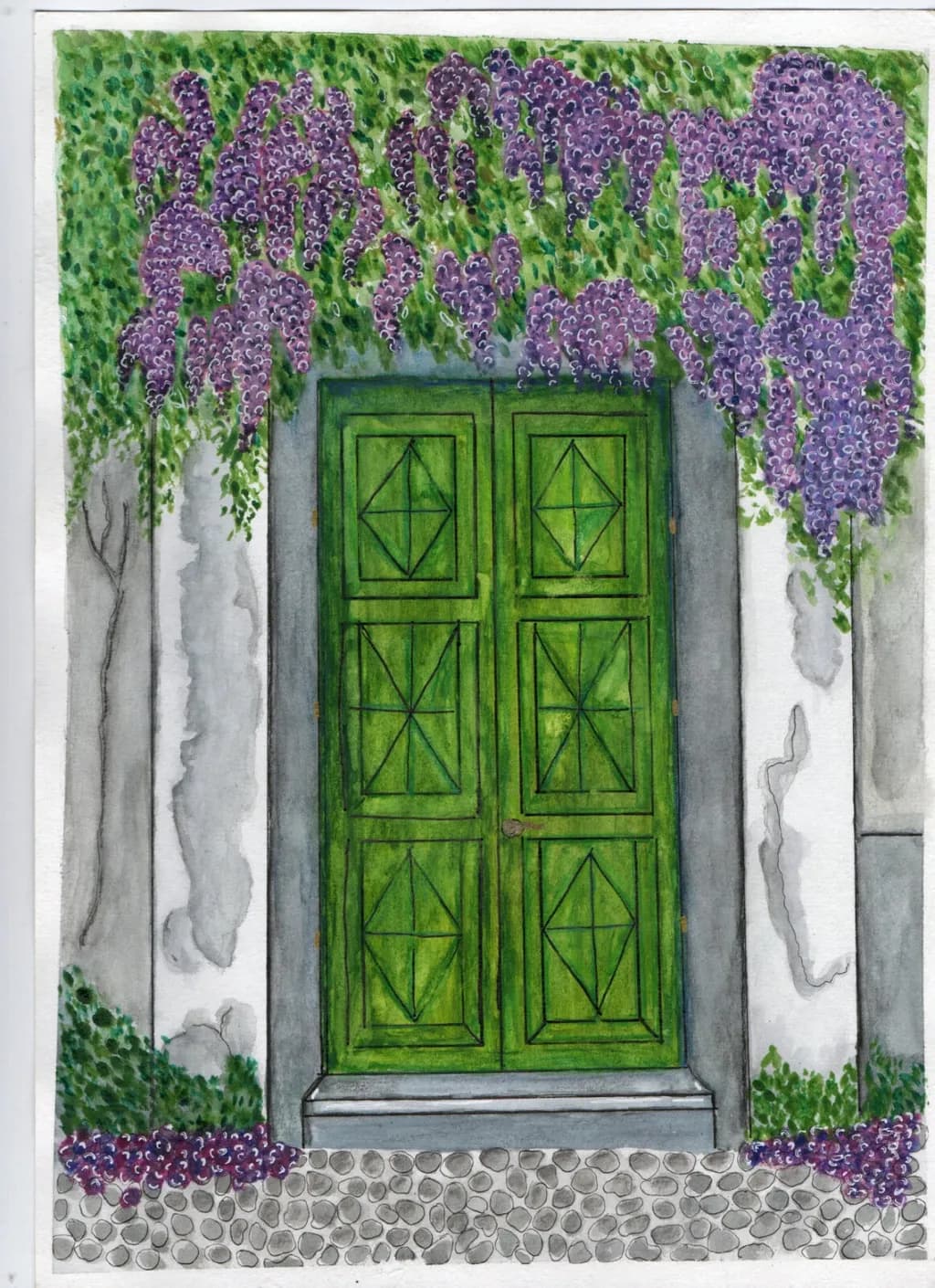 Green Door with Lilac Vines