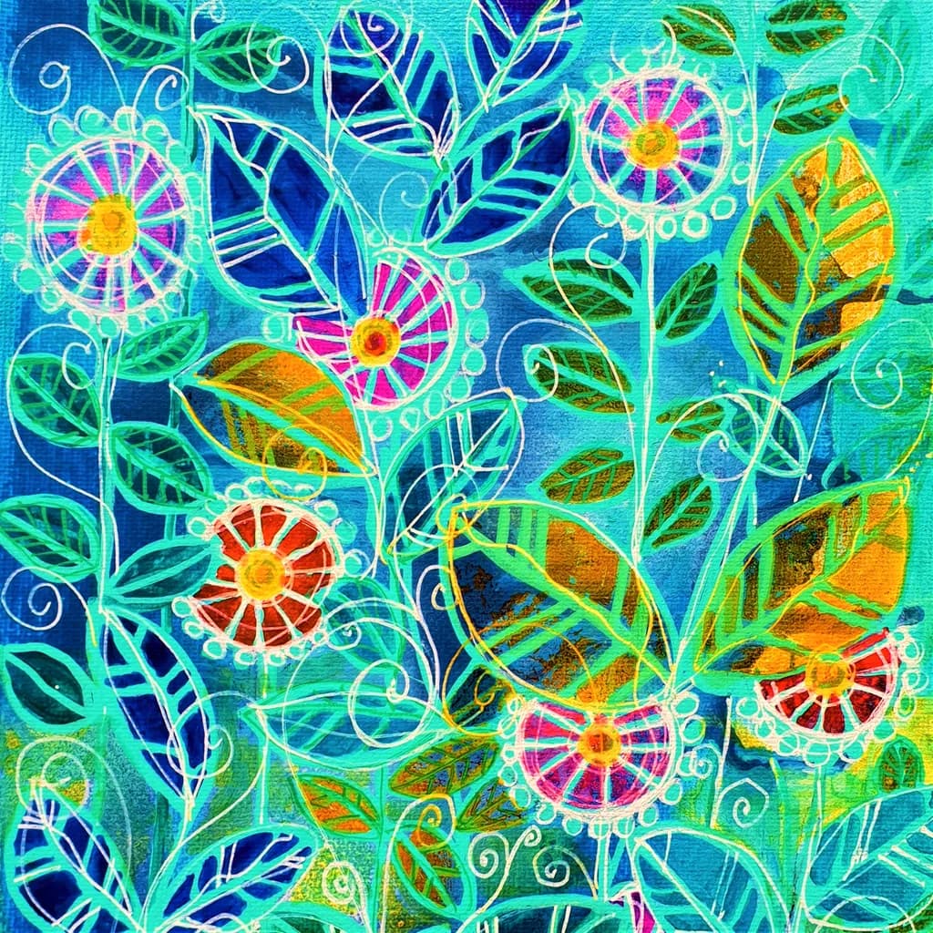 Teal Doodle Blooms