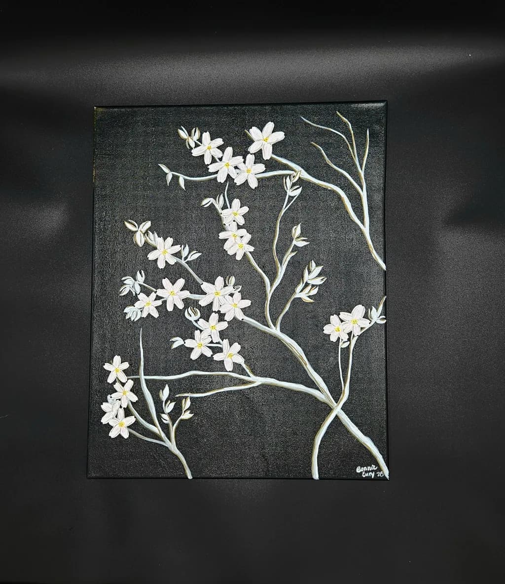 White Blossoms on Charcoal