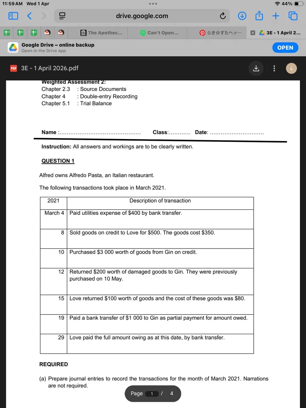 Accounting Transactions Exercise
