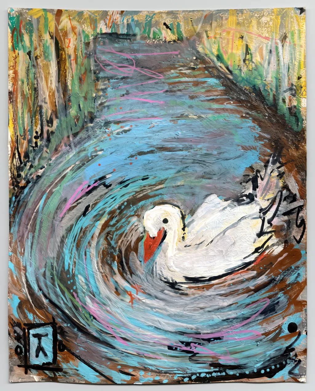 Swan in Swirling Water