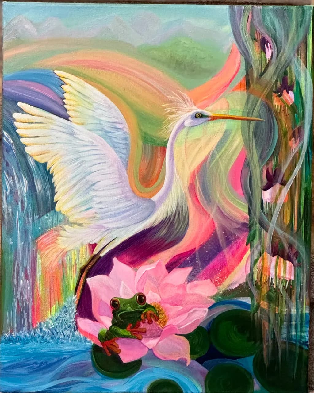 Heron and Frog Lotus Pond