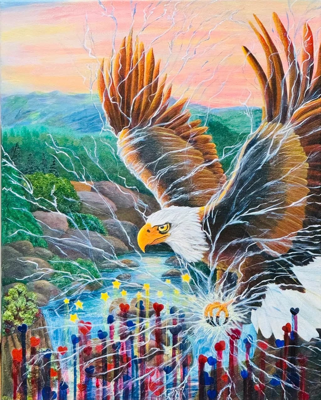 Eagle Over Mountain River