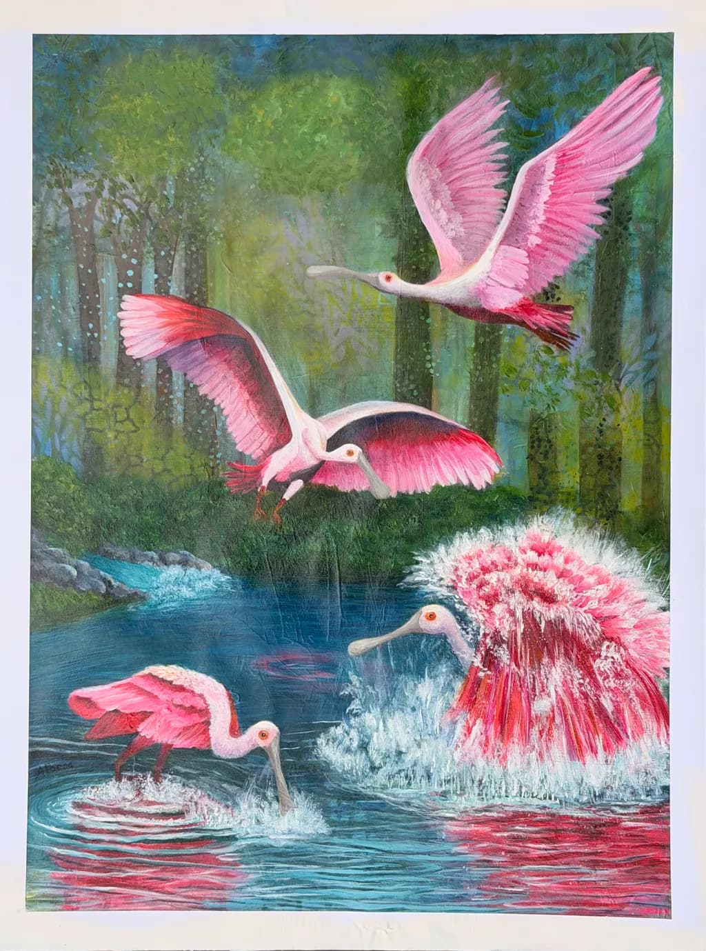Flamingos in the Forest Wetland