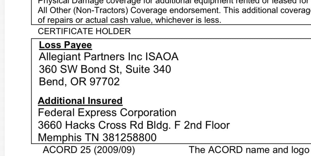Insurance Endorsement Details