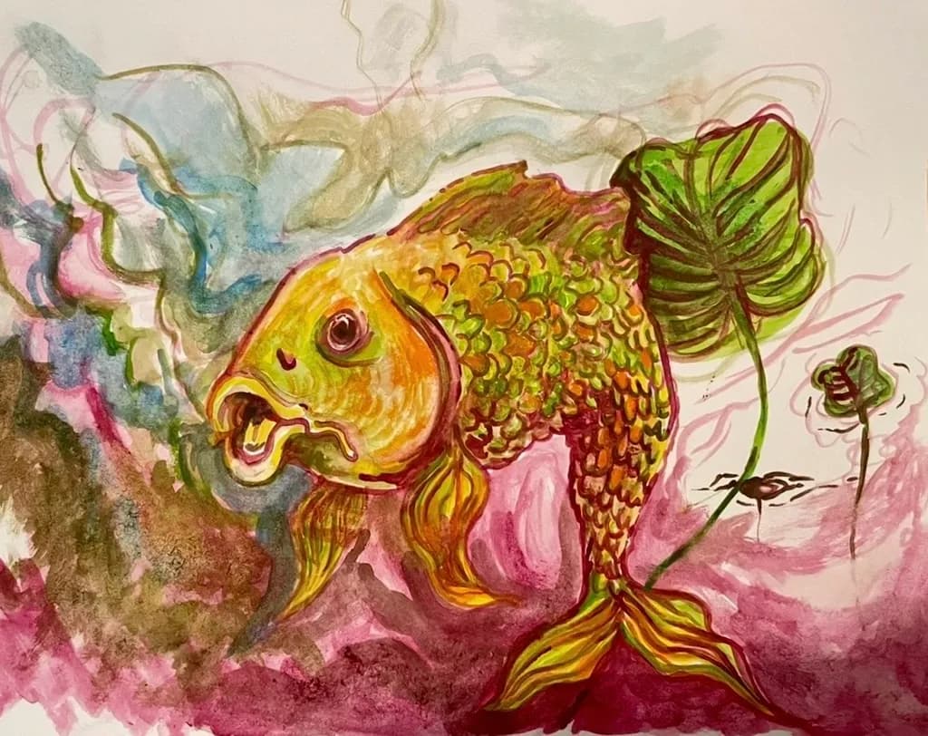 Golden Fish with Lilies
