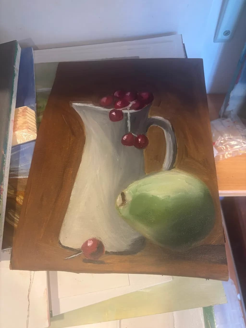 Pear and Cherries Still Life