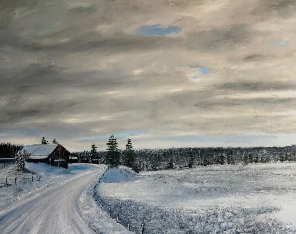 Snowy Road and Barn