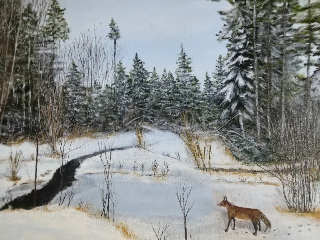 Winter Forest Stream Fox