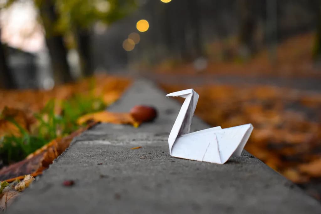 Paper Swan on Autumn Path