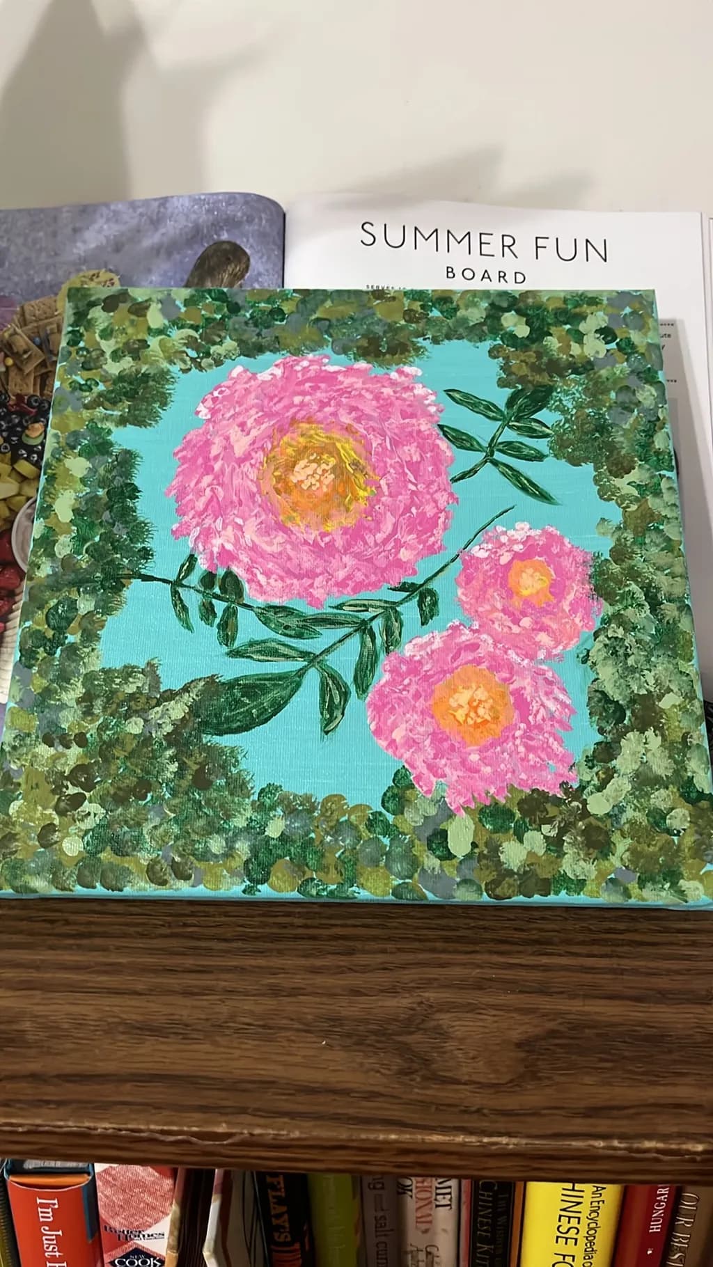 Pink Blooms on Aqua