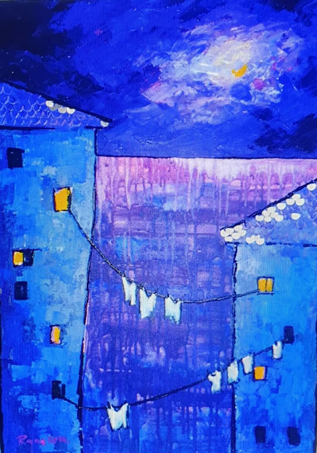 Blue Buildings Moonlight