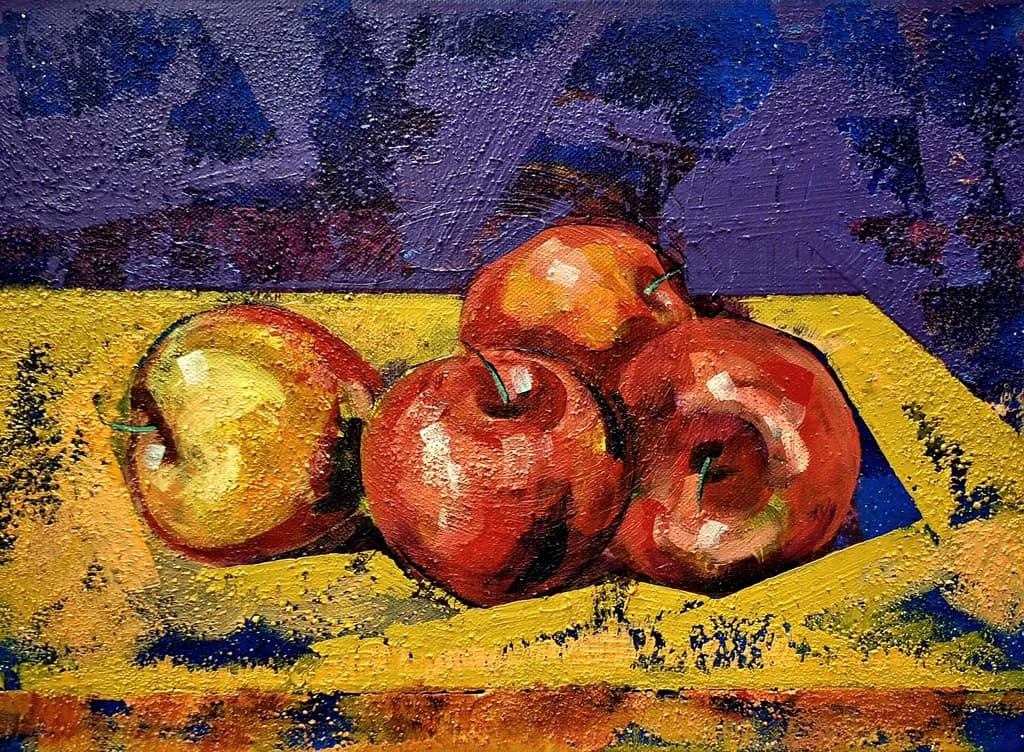 Four Apples on Yellow