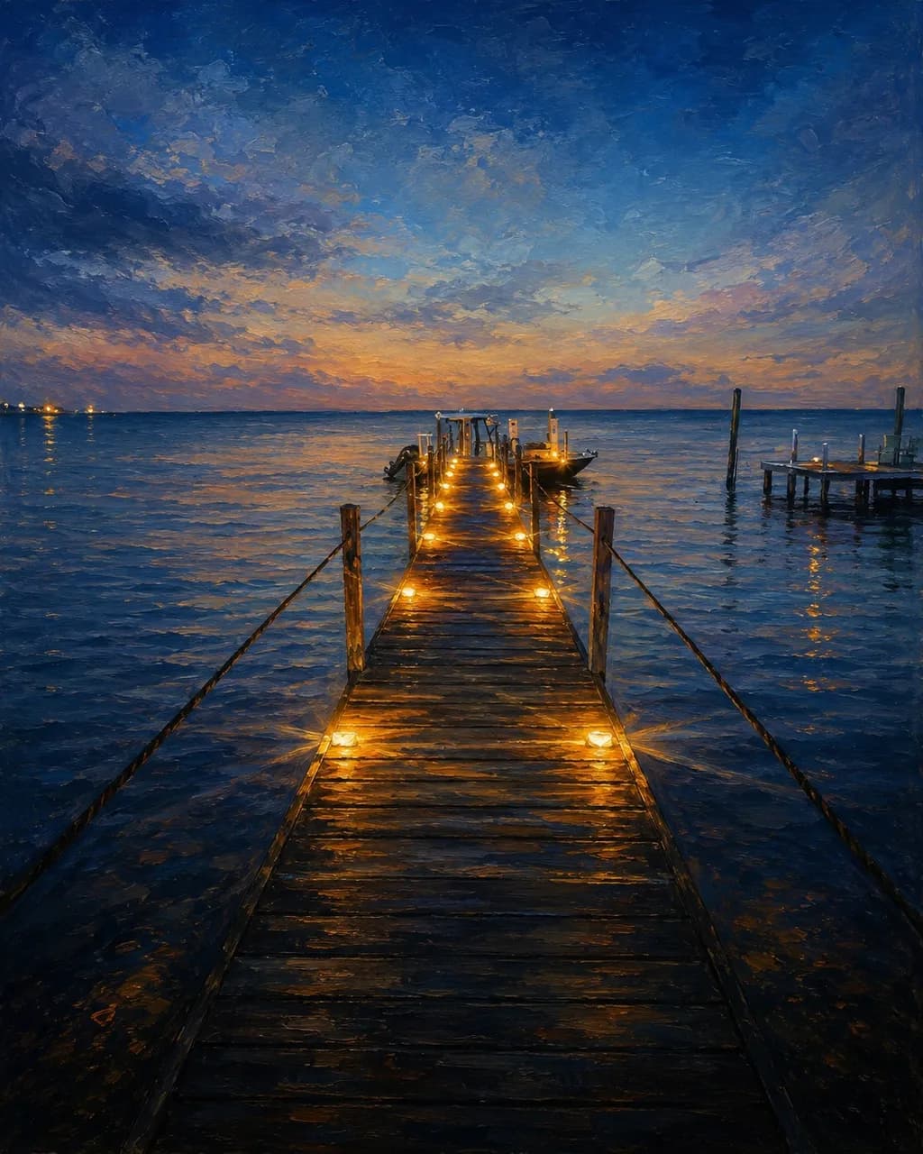 Lit Pier at Dusk