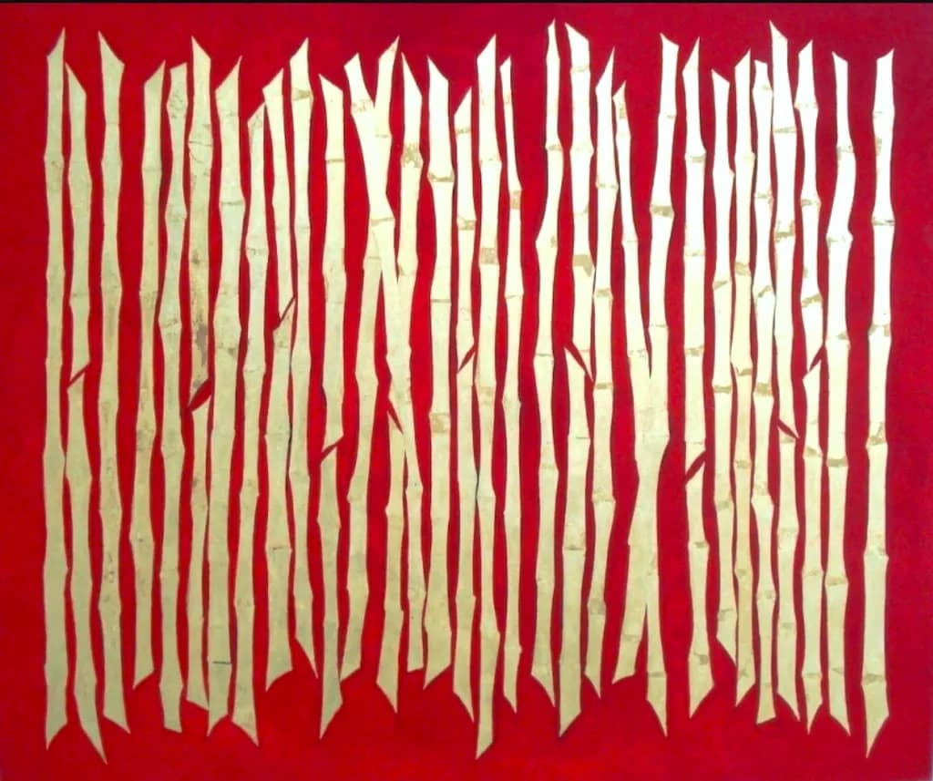 Cream Bamboo on Red