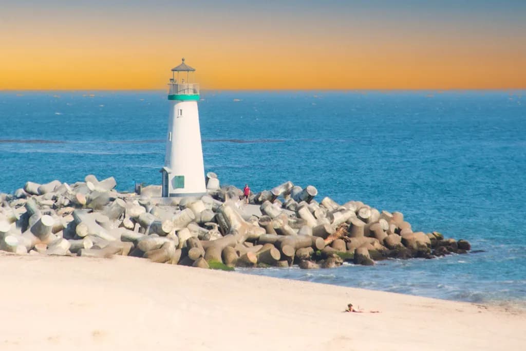 Lighthouse on Rocky Breakwater