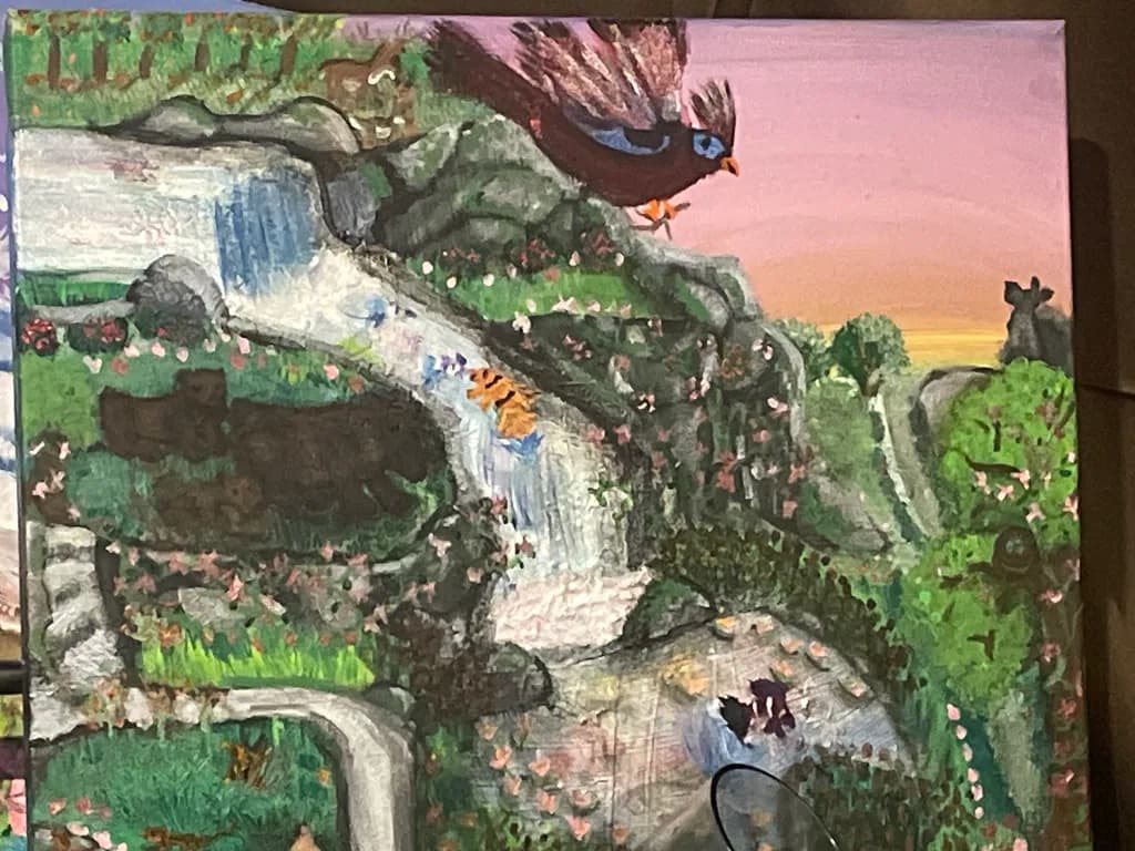 Waterfall and Bird Landscape
