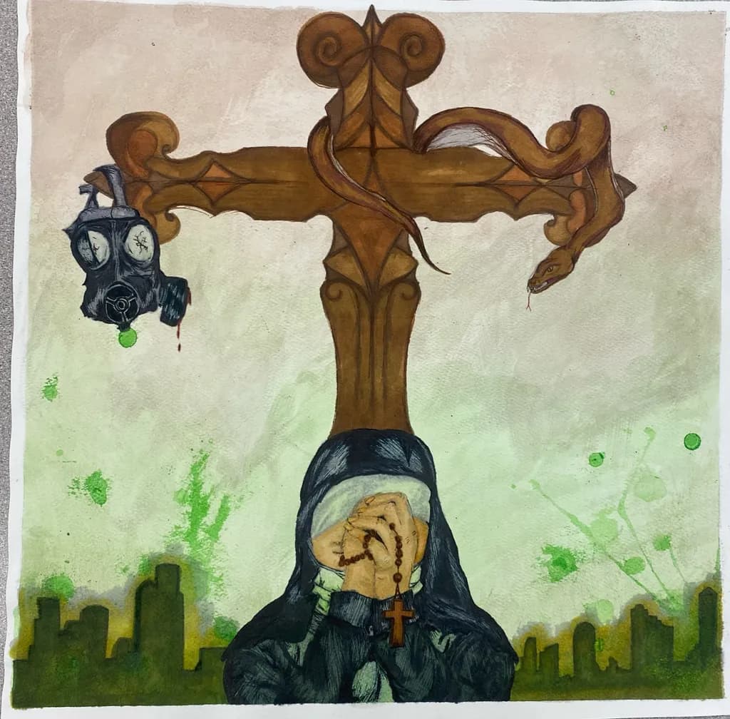 Cross and Nun Prayer