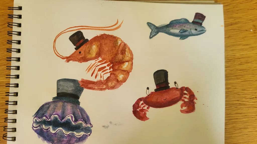Shrimp Crab Fish Illustration