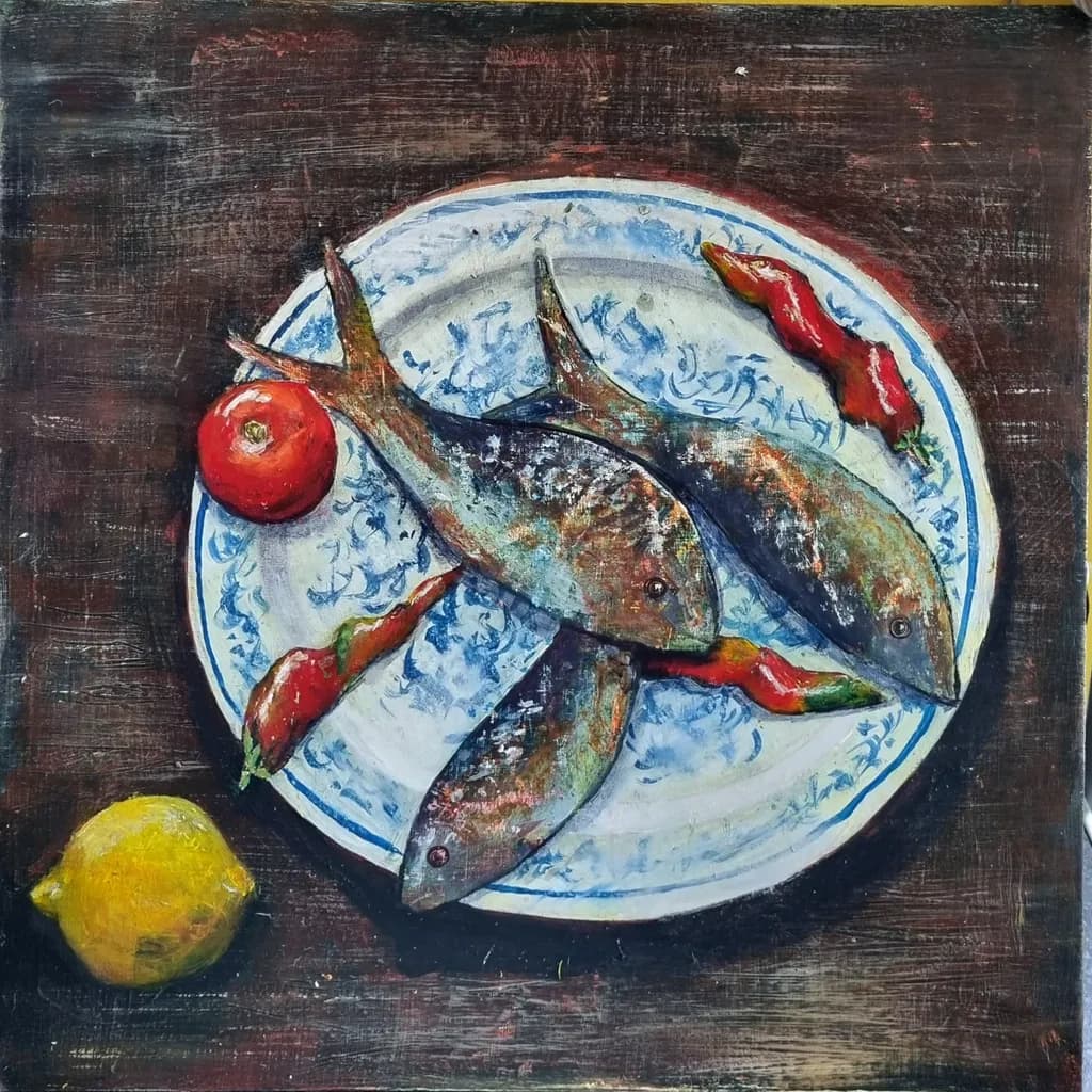 Plate with Fish and Peppers