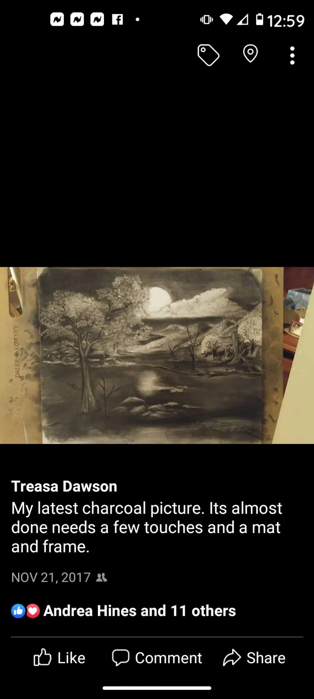 Charcoal Moonlit River