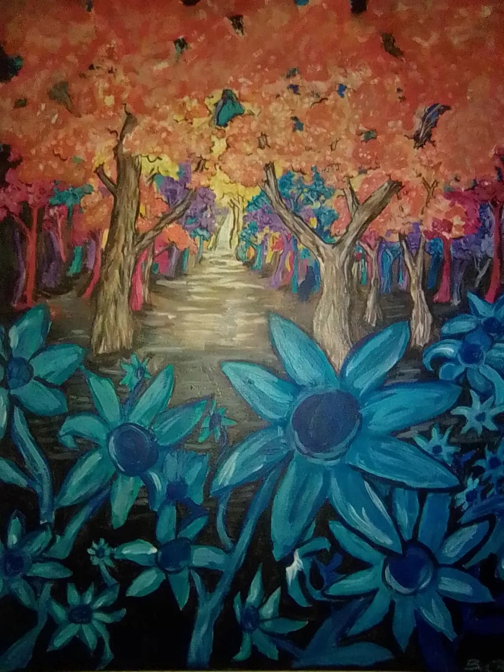 Blue Flowers in Autumn Forest