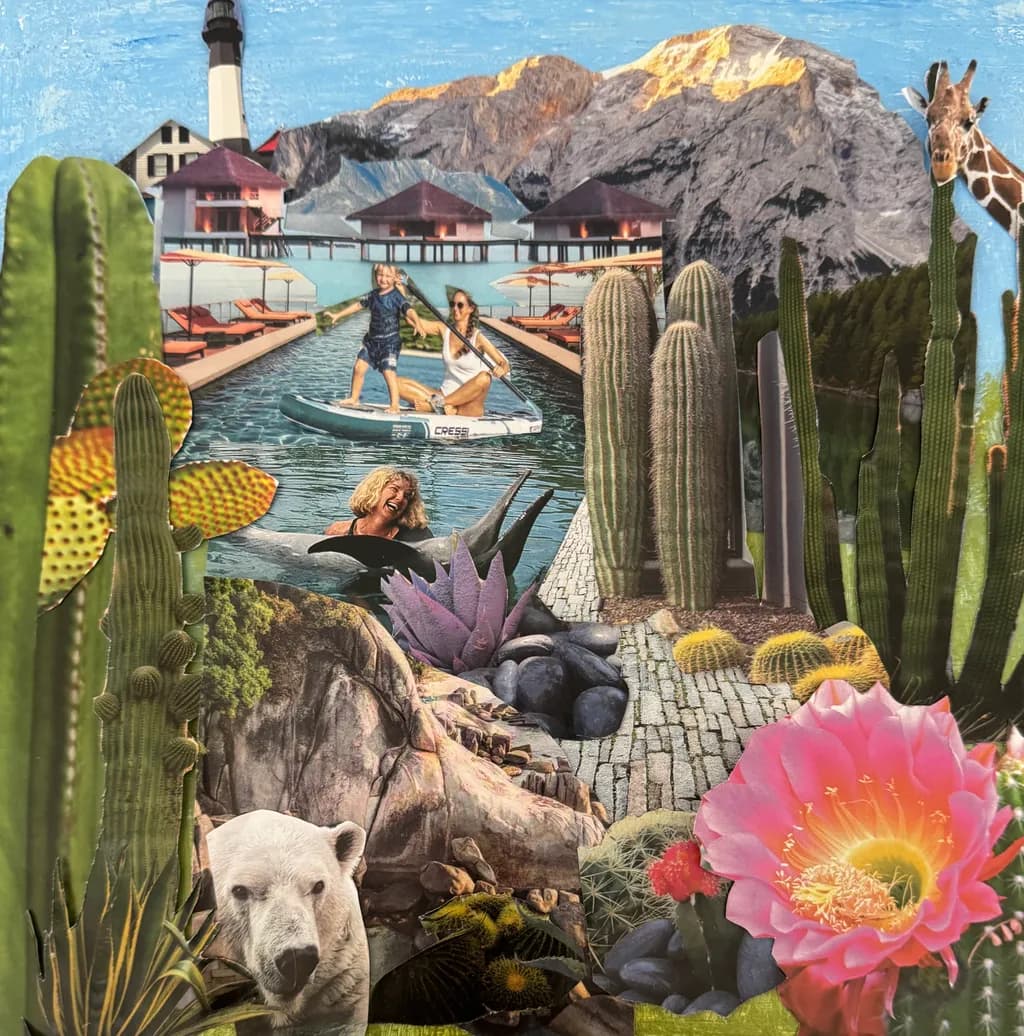 Mountain Landscape with Cacti and Polar Bear