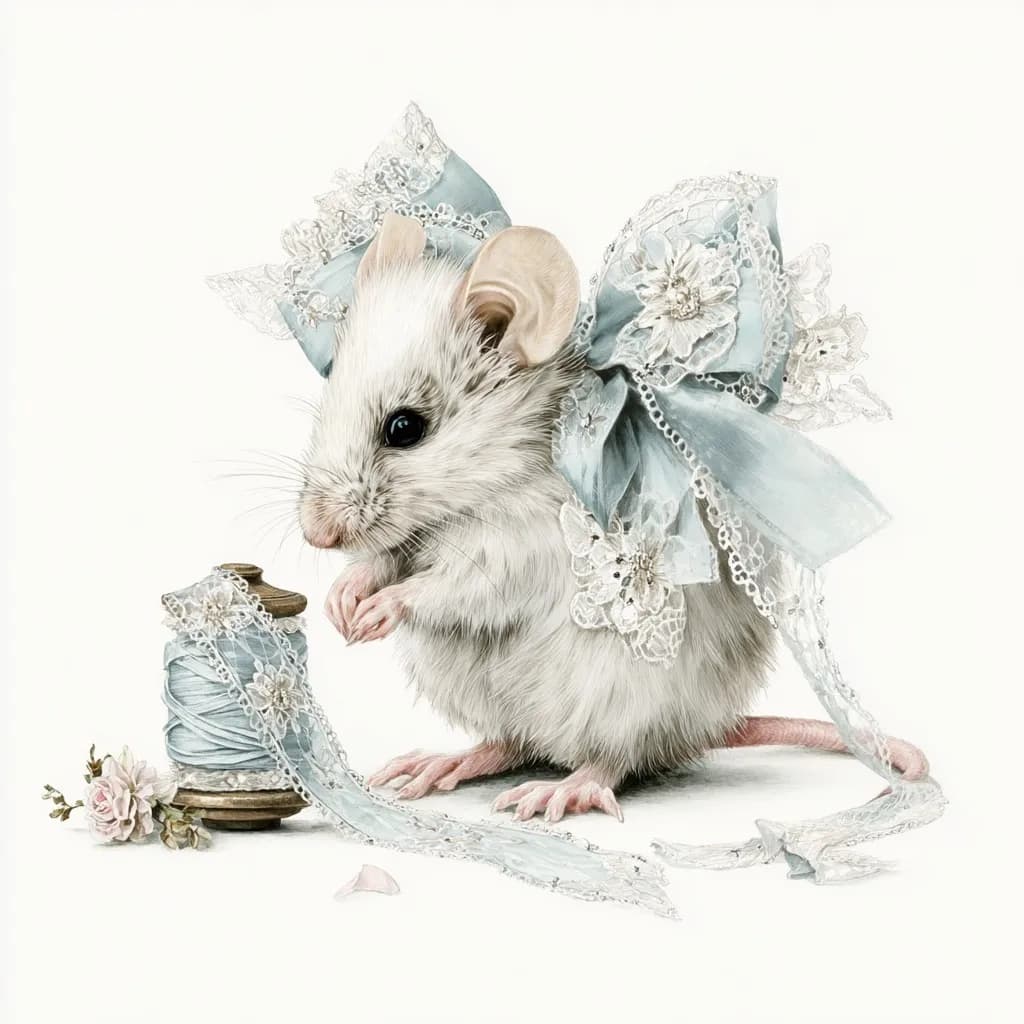 Mouse with Blue Ribbon