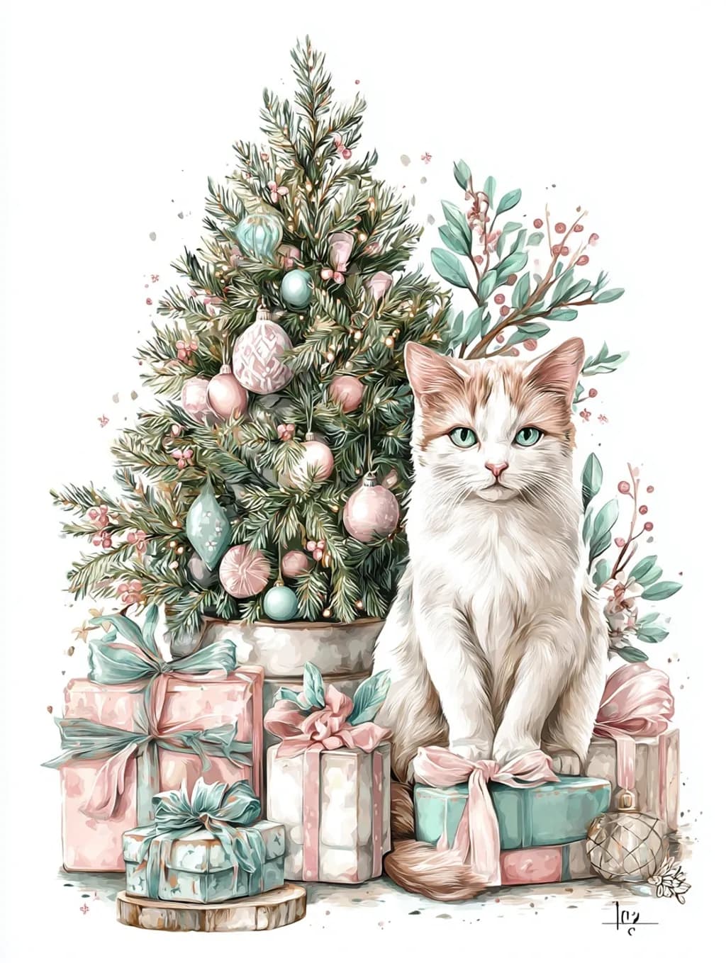Christmas Cat and Tree